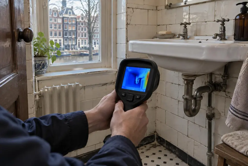 Lekdetectie Apeldoorn – badkamer met oude leidingen achter de tegels