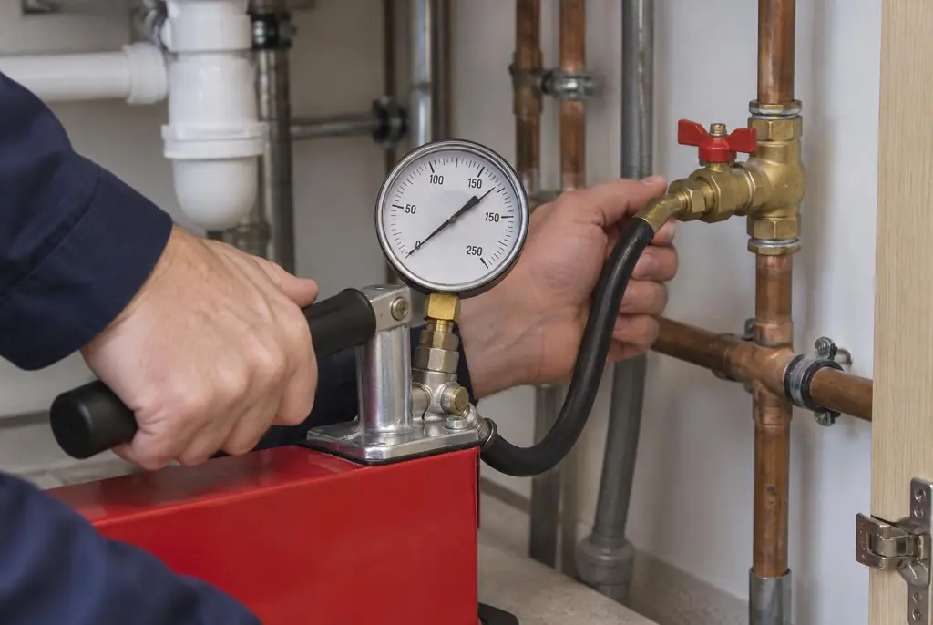 Lekdetectie Apeldoorn – druktest op een waterleiding met een manometer